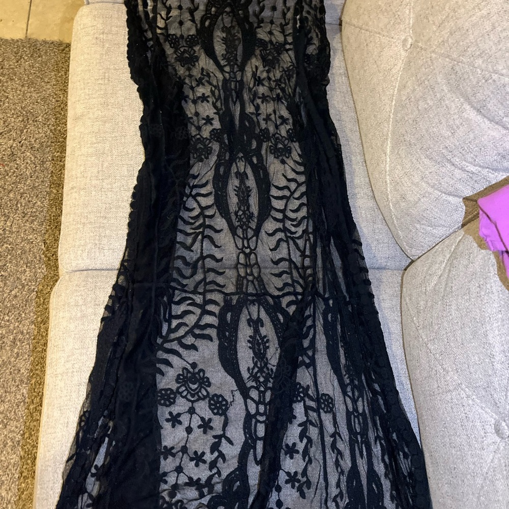 Elegant Black Lace Duster Cardigan